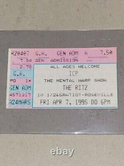 Billet rare du concert Mental Warp Tour de l'ICP en 1995 Insane Clown Posse 04/07/1995